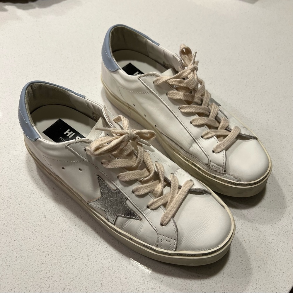Golden Goose | Hi Star with metallic leather star and powder-blue heel tab - Picture 5 of 11